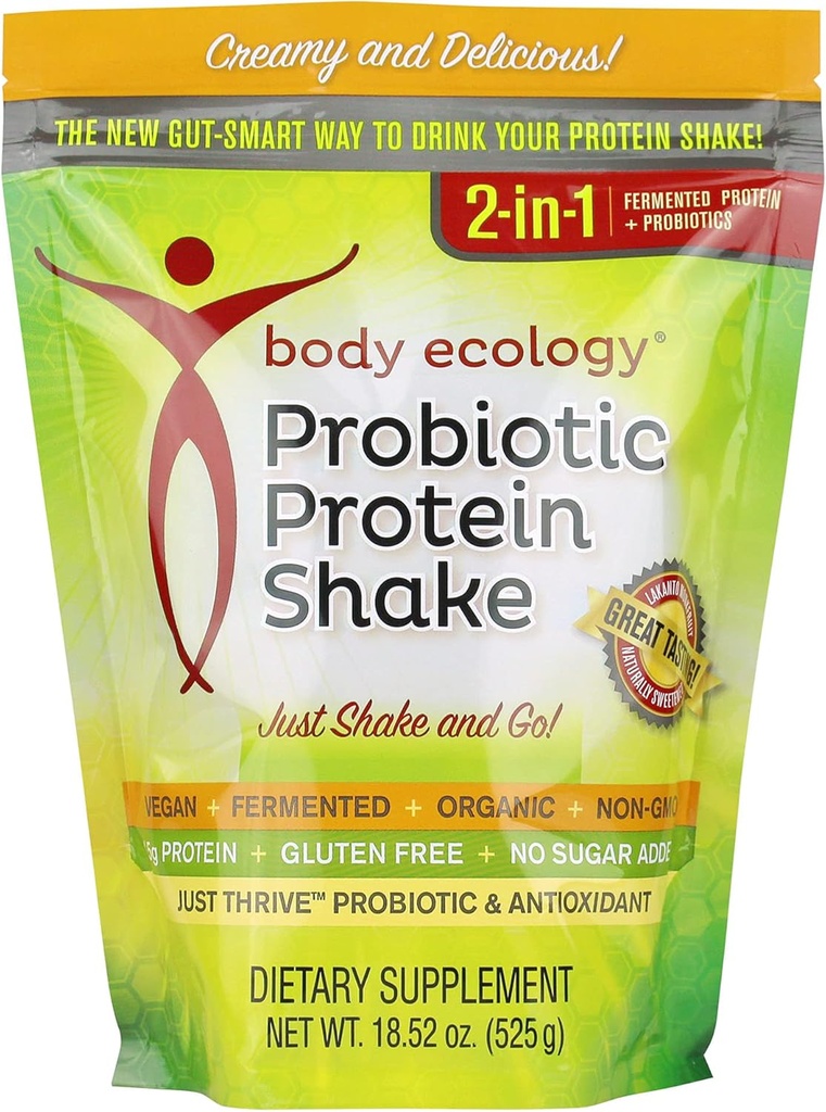Body Ecology Probiyotik protein Shake Toz | Fermented protein Diyetsel Supplement | Non-GMO | Gluten Free | Soy Free | No Sugar added | 15g of protein | Toz | Resealable 18.52 OZ