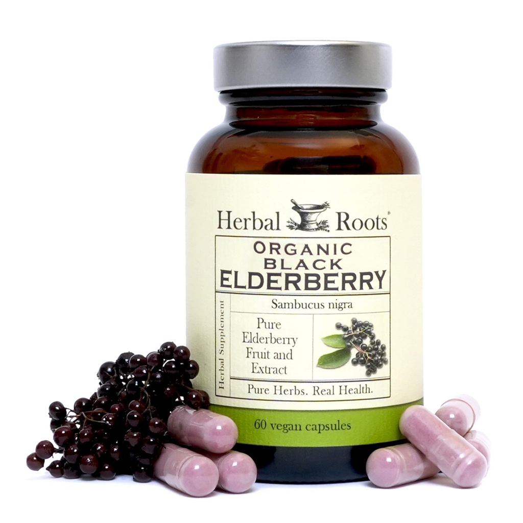 Herbal Roots Organic Black Elderberry Capsules | Max Strength | Organik Sambucus | 60 Vegan Capsules