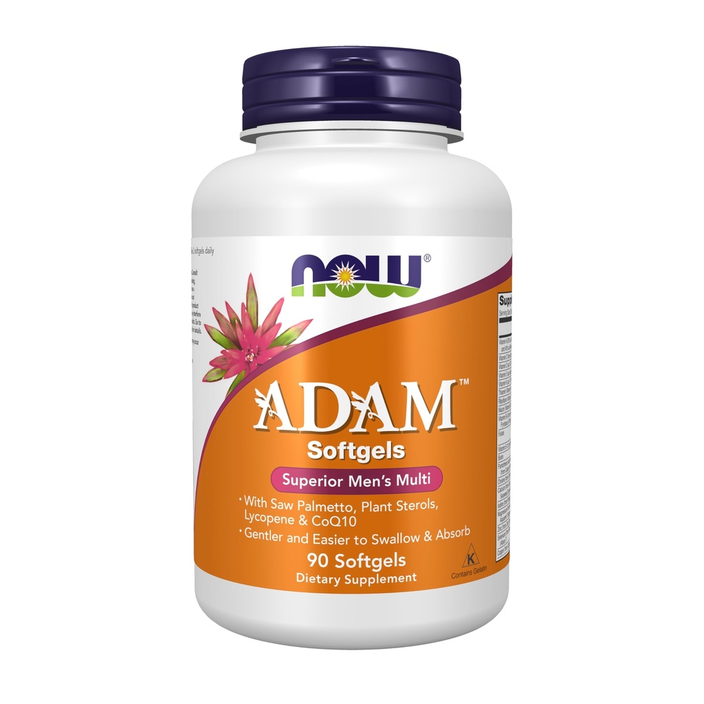 NOW Συμπληρώματα, ADAMTM Ανδρική Πολυβιταμίνη με Saw Palmetto, Φυτικές στερόλες, Λυκοπένιο & CoQ10, 90 Softgels