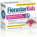 Florastor Kids Daily Probiotic Supplement, Άγευστη σκόνη αναμειγνύεται με τρόφιμα ή ποτά, Χρήση με αντιβιοτικά, Saccharomyces Boulardii CNCM I-745 (20 φακελάκια), Συσκευασία των 2