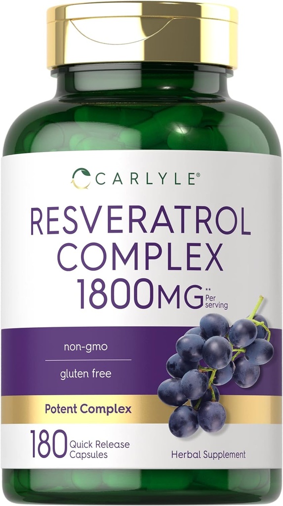 Carlyle Resveratrol Tamam 1800 mg | 180 Capsules | Non-GMO & Gluten Free | Potent Komplek Kompleksi