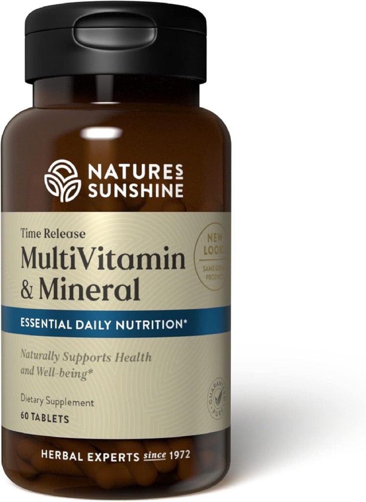 Nature's Sunshine multiple Vitamin and Minerals, Time release, 60 Tabletler | 17 Essential Vitaminler ve Mineraller için Günlük Değerin% 100'ünü sağlayın