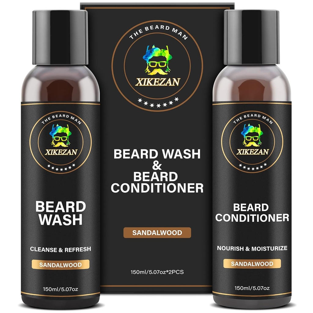 XIKEZAN Beard Wash & Beard Situationer Natural Softener Set w/Argan & Jojoba Oils Smooths & Supports Christmas Stocking Thingsers Father Day Armağan for Men He Dad Boyfriend Husband