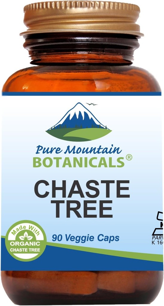 Pure Mountain Botanicals Chaste Tree Berry Capsules - Kosher Vegan Caps with 400 mg Organik Vitex Chasteberry Supplement