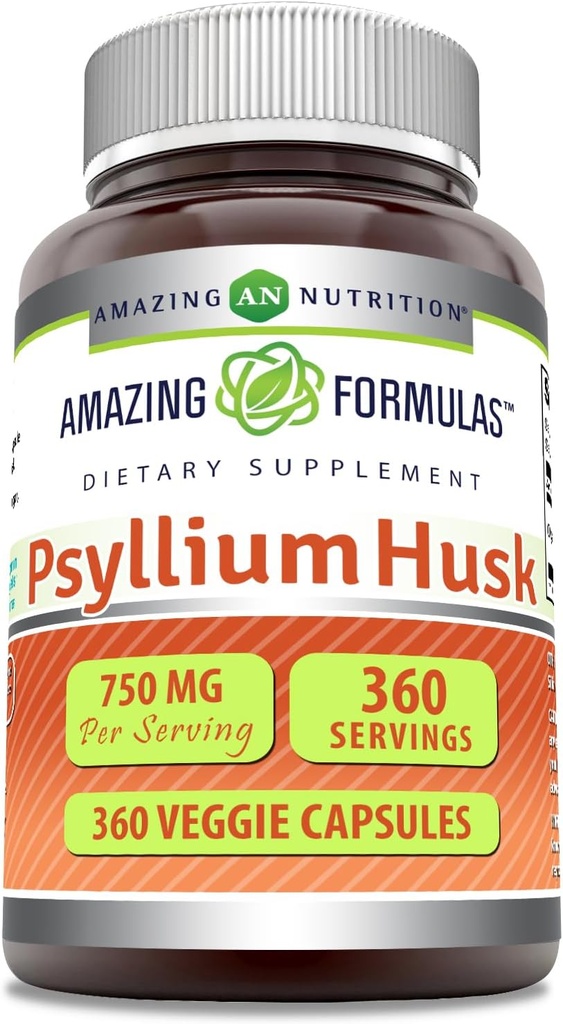 Amazing Formulas Psyllium Husk 750 mg Veggie Capsules Supplement | Non-GMO | Gluten Free | Made in USA | Uygun for Vegetarians (360 Count)