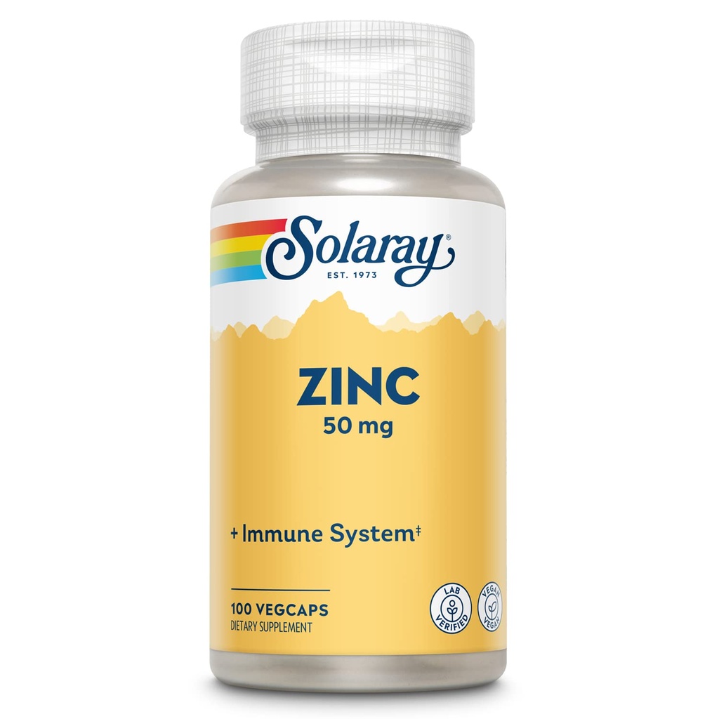 Solaray çinko 50mg Immune Support Capsules, 100 Kont, Vegan,