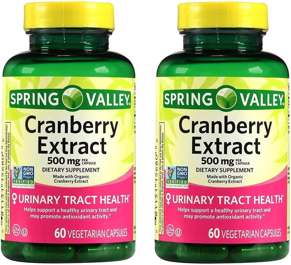 Spring Valley Cranberry Urinary Tract Health,Dietary Supplement,Antioxy Health, 60 Kont, Capsule başına 500 mg (Pack of 2)