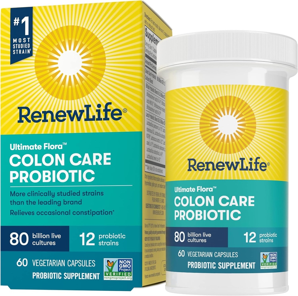 Yeni Yaşam Yetişkin Kolon Bakım Probiyotik Supplement, Gluten, Süt & Soy Free, 80 Milyar CFU Per Capsule, 60 Capsules (Package May Vary)