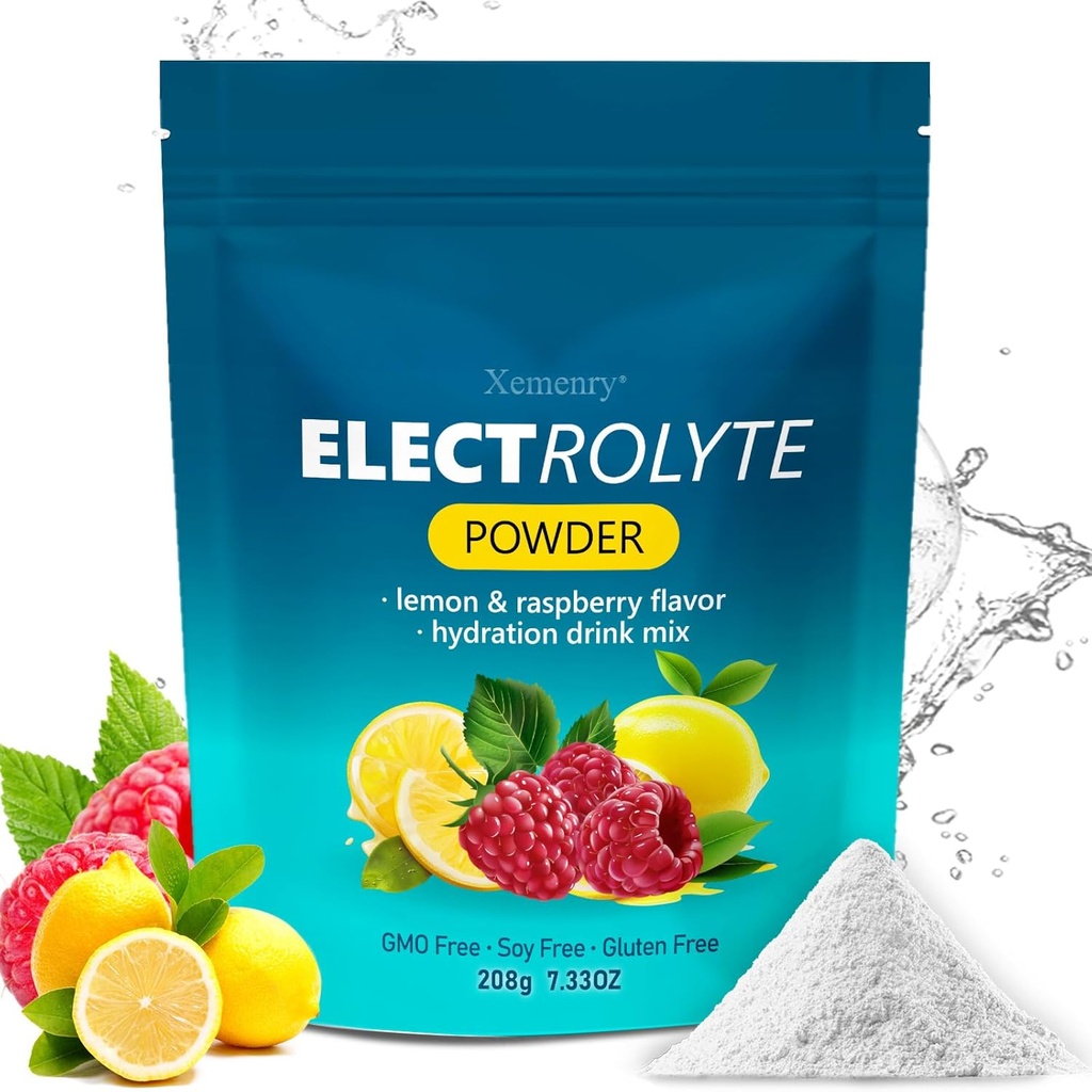 Hydration Electrolyte Powder, Keto & No Sugar - High Potassium (1000mg) with Lemon Raspberry Flavored - Zero Calorie Sugar Free Electrolyte Powder, Non-GMO 32 Servings