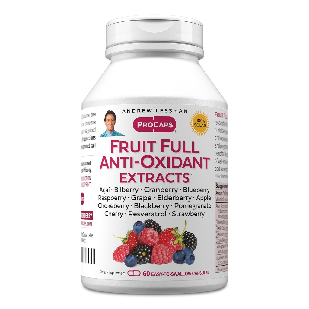 ANDREW LESSMAN Meyve Full Anti-Oxidant, 60 Capsules - 14 Doğal Meyve ve Berry Ekstraksiyonu. Bilberry, Cranberry, Grape Tohumu, Pomegranate, Resveratrol ve Daha Fazlası Sw Capsules