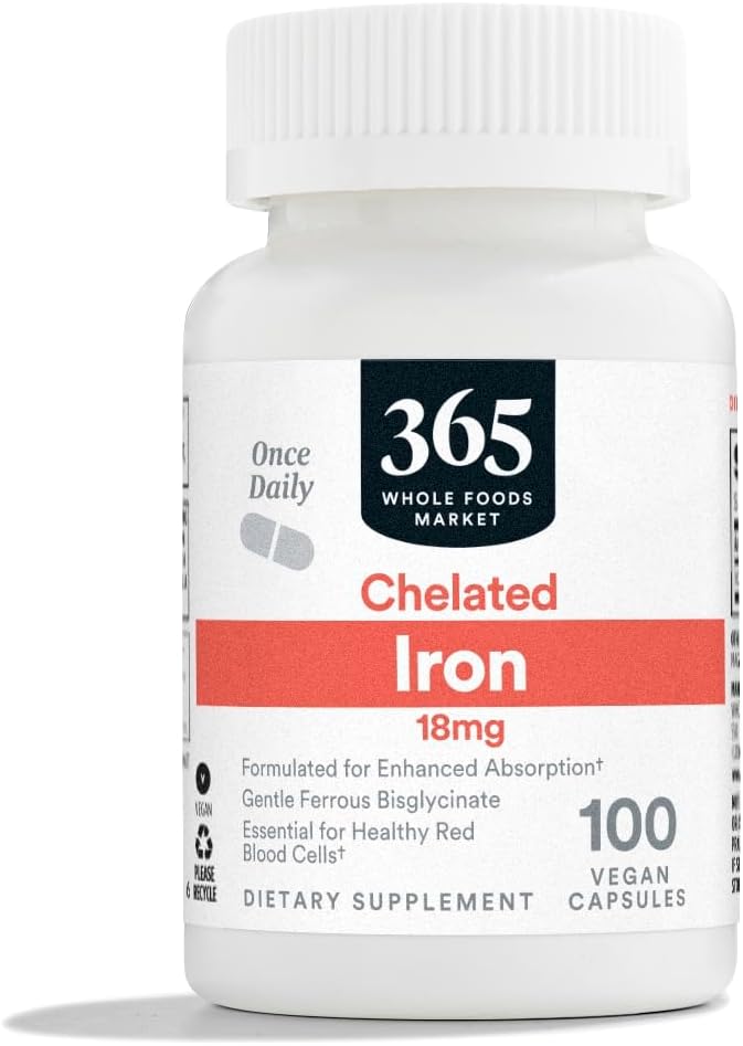 365 από ολόκληρη την αγορά τροφίμων, Chelated Iron 18mg, Vegan, 100 κάψουλες