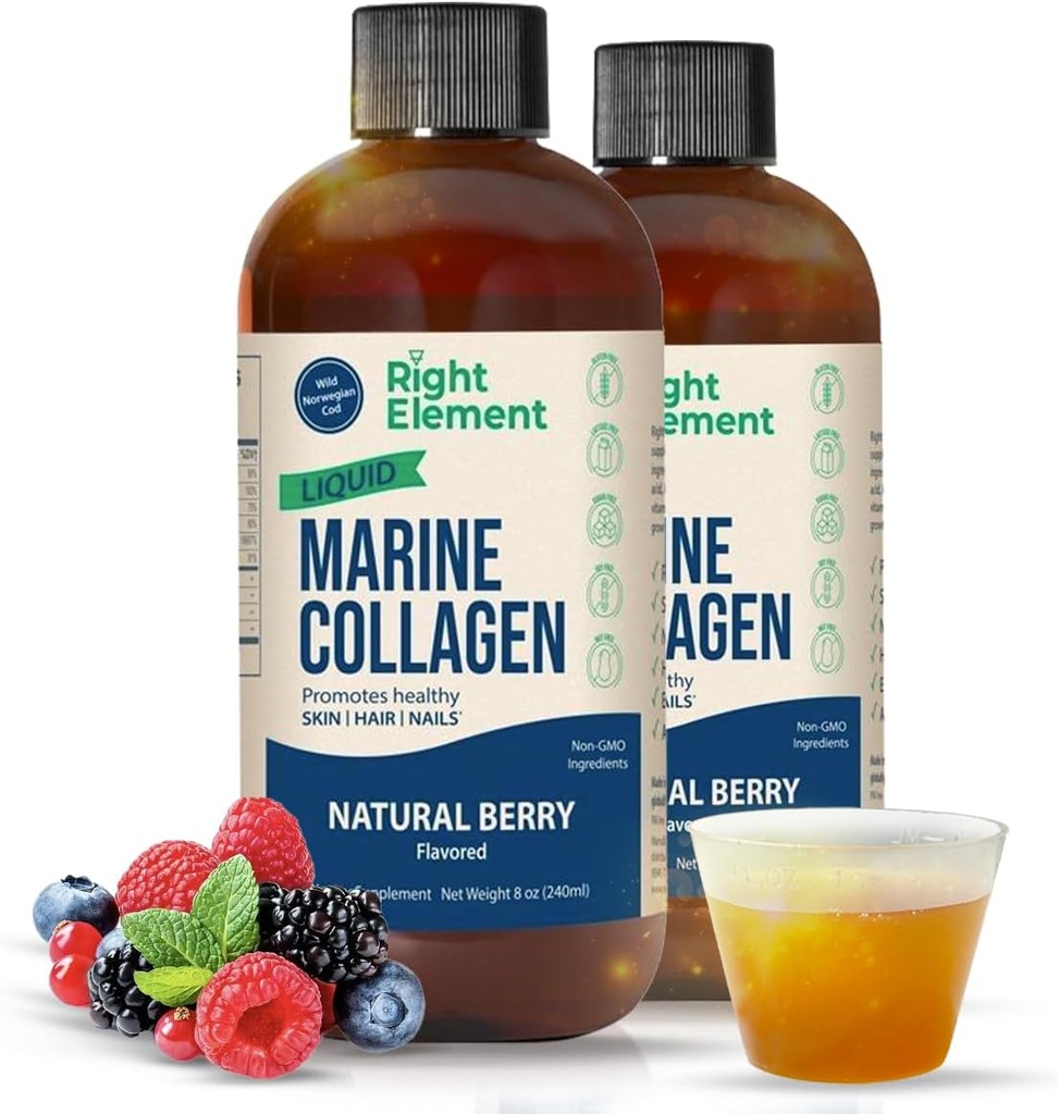 Sıvı Deniz Collagen | Vahşi Caught Cod - Hydrolyzed Keratin Peptide, Hyaluronic Acid & Biotin - Sağlıklı Saç, Skin & Nails - ABD'de Made in Natural Berry, 8.00 Fl Oz (2-Pack)