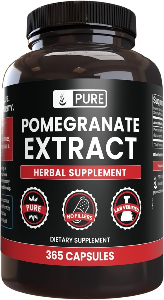 Pure Original Materialss Pomegranate Extract (365 Capsules) Magnezyum Or Rice Fillers, Always Pure, Lab TY