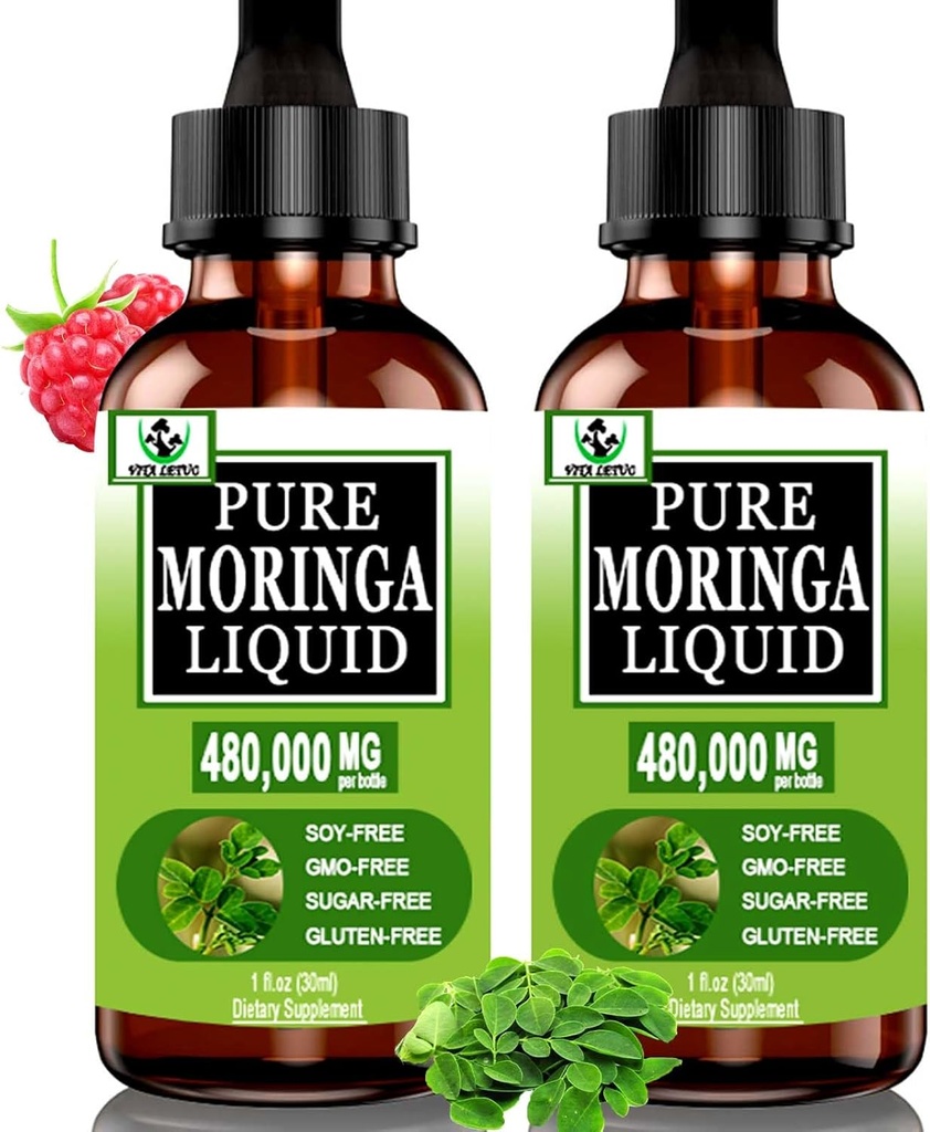 (2 Pack) Enerji için Organik Moringa Liquid Drops,Metabolism Immune Support,Moringa Leaf Extract 6X Abxia Than Toz Capsules,Green Superfood Supplement for Women Men Men Men