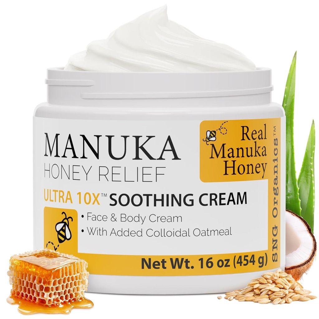 Super Natural Goods Manuka Honey Cream (16oz) – Tüm Cilt Tipleri Çocuklar ve Yetişkinler için Uygundur | Gerçek Manuka Honey Aloe Vera Juice ve Cocoa Butter