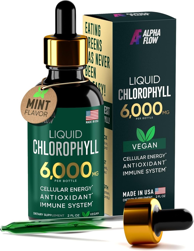 Χλωροφύλλη Υγρές σταγόνες 6000 mg - Premium Υγρή Χλωροφύλλη Συμπλήρωμα - Όλα-σε-ένα Αντιοξειδωτικό για ανοσοενισχυτικό, αύξηση της ενέργειας, υποστήριξη πήξεως & γρήγορη αποτοξίνωση - Μη-ΓΤΟ, Vegan