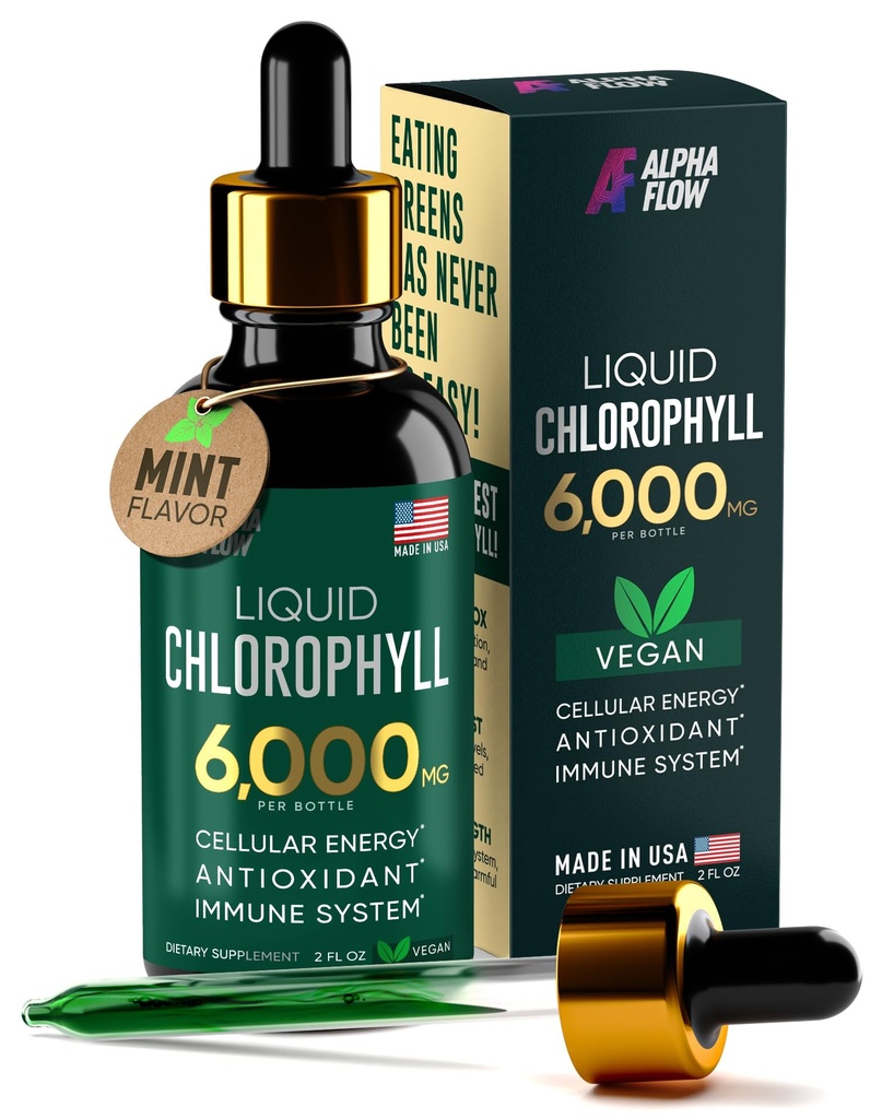 Chlorophyll Liquid Drops 6000 mg - Premium Sıvı Klorophyll Supplement - Immune Boost, Energy Art Art, Digestion Support & Fast Detox - Non-GMO, Vegan