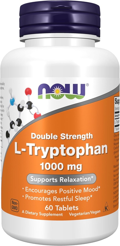 Şimdi Gıdalar Tamamlar, L-Tryptophan 1000 mg, Double Strength, Encourages Olumlu Mood*, Destekler Rahatlama*, 60 Tabletler