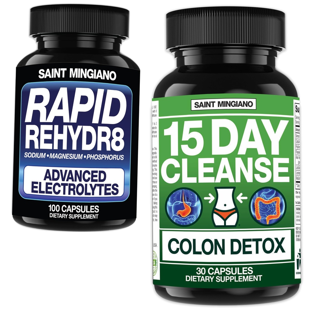 15 Day Cleanse | Kolon Detox with Natural Laxative - with - Hızlı Rehydr8 Electrolyte Supplements Prevention of Cramping and Supports Kas Endurance and Recovery - 100 Capsules