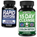 15 Day Cleanse | Kolon Detox with Natural Laxative - with - Hızlı Rehydr8 Electrolyte Supplements Prevention of Cramping and Supports Kas Endurance and Recovery - 100 Capsules