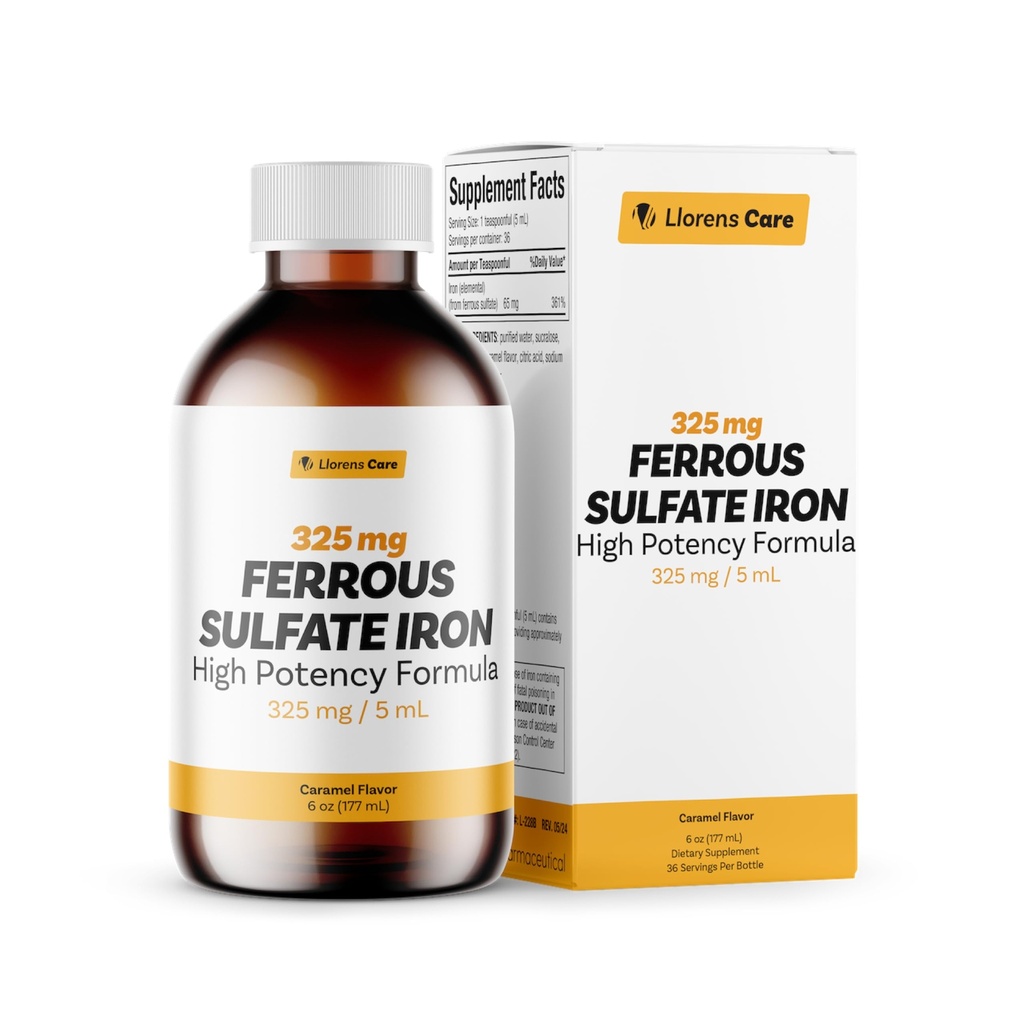 Ferrous Sulfate 325 mg Sıvı Demir, Llorens Care tarafından Elemental Iron 65mg - 6 oz - Caramel Flavor (6 oz, Caramel)