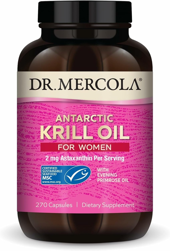 Dr. Mercola Krill Oil for Women - 2 mg Astaxanthin - MSC sertifikalı Sürdürülebilir - Beyin, Skin & Immune Systems - Omega-3s - Non-GMO, Gluten-Free & Soy-Free - 270 Capsules (30 hizmet)