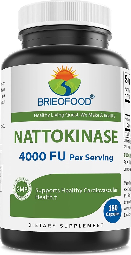 Brieofood Nattokinase 4000 FU (Fibrinolytic Unit) hizmet başına - 180 Capsules - Circulatory Health Support