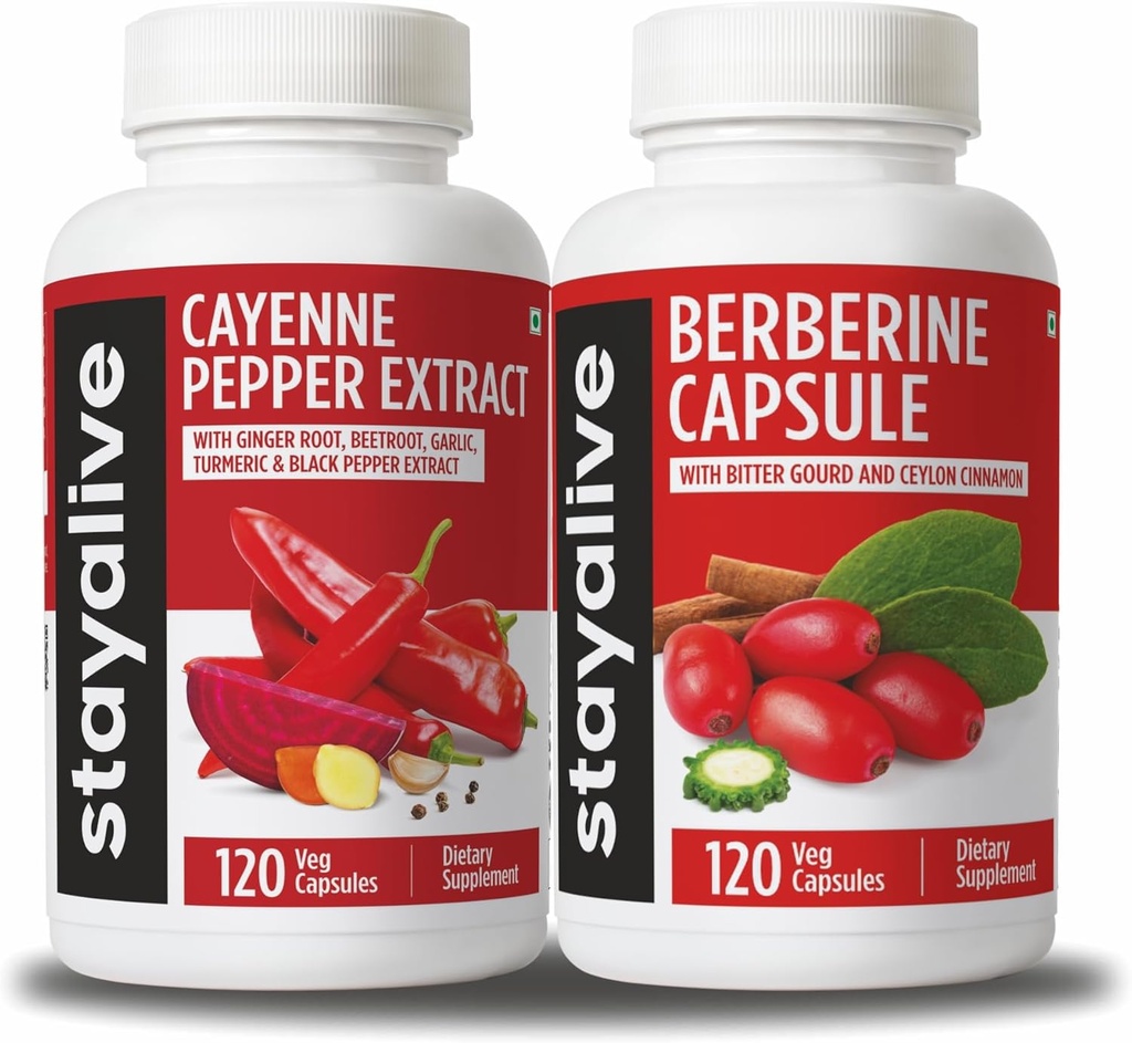 STAY ALIVE Cayenne ve Berberine Sche with Ceylon Cinnamon and Bitter Gourd Extract, 240 Vegan Pills, Non-GMO & Gluten Free Berberine Cayenne Pepper Supplement Supplement