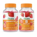 Ζωοποιήσιμο Probiotic 2 Δισεκατομμύρια CFU + B Complex, Gummies Bundle - Μεγάλη γεύση, συμπλήρωμα βιταμίνης, χωρίς γλουτένη, GMO Δωρεάν, Μασώμενο Gummy