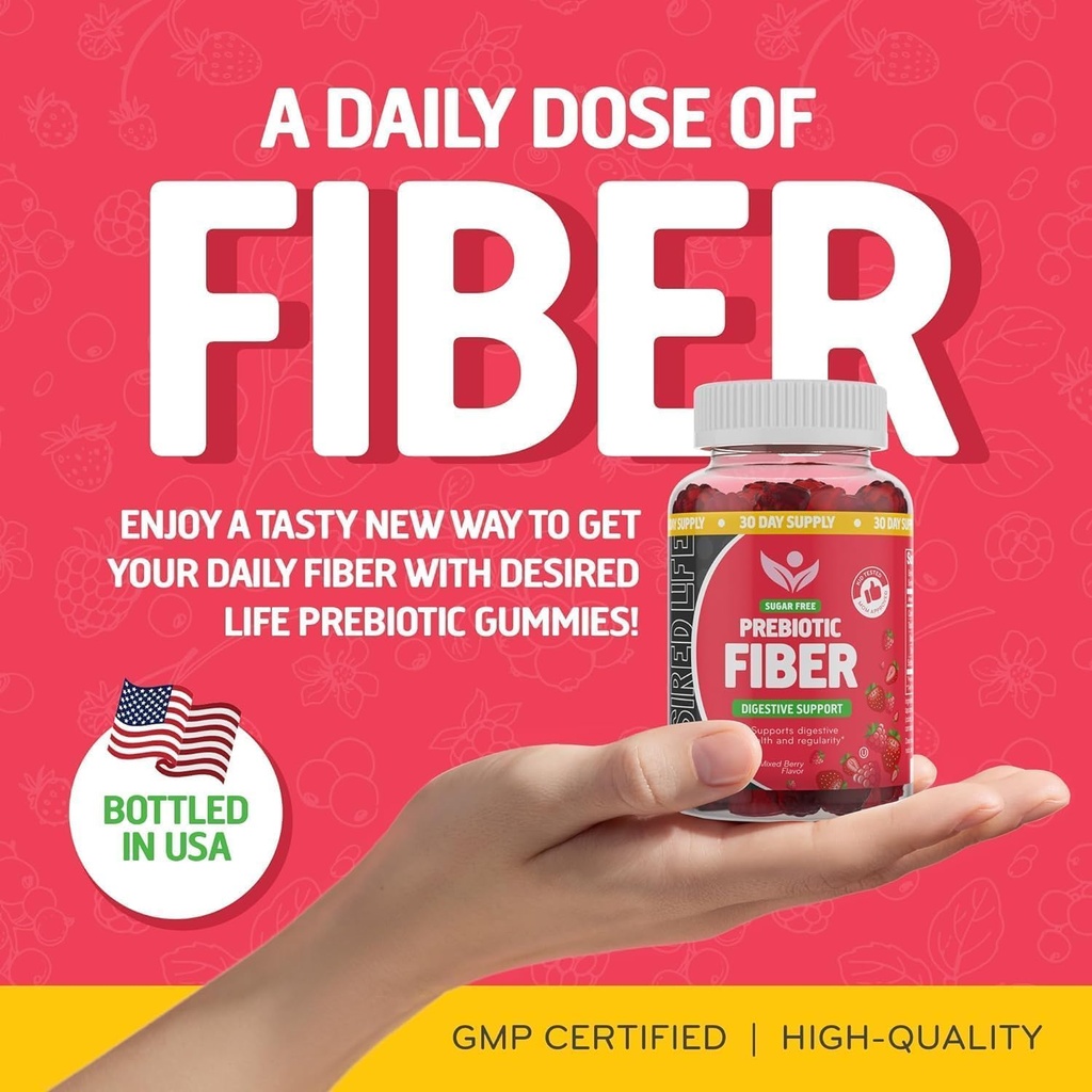 Sugar Free Prebiotic Fiber Gummies for Adults Kids Mixed Berry Flavor Plant Supplement for Women Men, Daily Digestive Health Regularity 60 Count (Pack of 1)