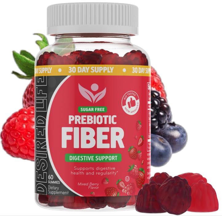 Yetişkinler için Sugar Free Prebiyotik Fiber Gummies for Yetişkinler Çocuklar için Karma Berry Flavor Plant Supplement for Women Men, Daily Digestive Health Regularity 60 Count (Pack of 1)