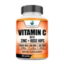 American Standard Supplements Vitamin C 2000 mg, çinko 40 mg ve Rose HIPS 50mg Odada, Vegan, Gluten Free, Non-GMO (120 Count)
