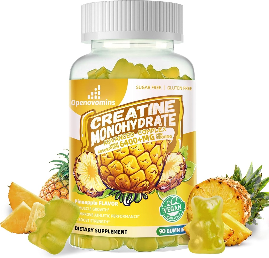 Erkekler ve Kadınlar için Kreatif Monohidrat Gummies Kompleksi - İleri Formula W/L-Taurine + Vitamin B12, Sugar Free Chewable Supplement,90 Pineapple Gummies Kompleks