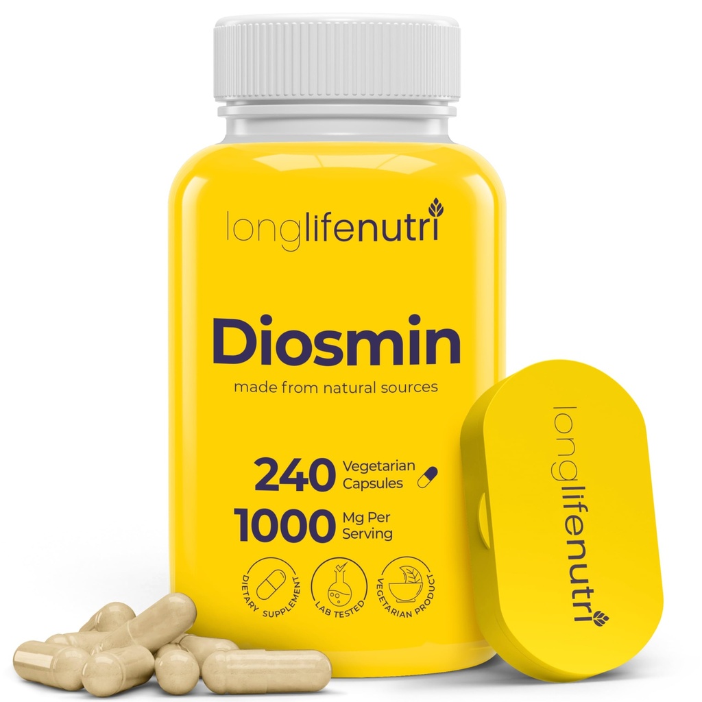 Diosmin 1000mg Advanced Formula - 240 κάψουλες για την υποστήριξη της κυκλοφορίας υγείας, 4-Month Supply, Non-GMO, Made in USA - Daily Wellness Συμπληρωματικό
