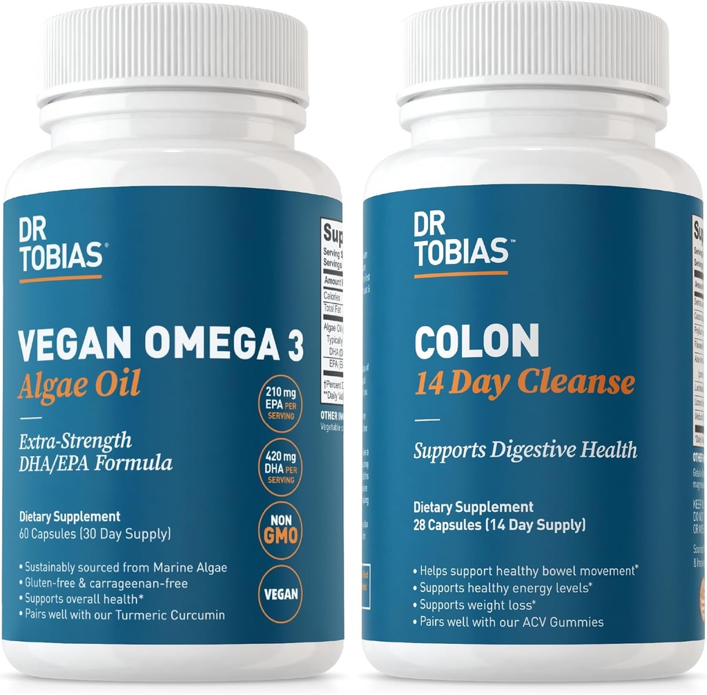 Dr. Tobias Vegan Omega 3 Algae Oil and Colon 14 Gün Geliştirilmiş Digestion, Gut & Immune Support ve Genel Sağlık