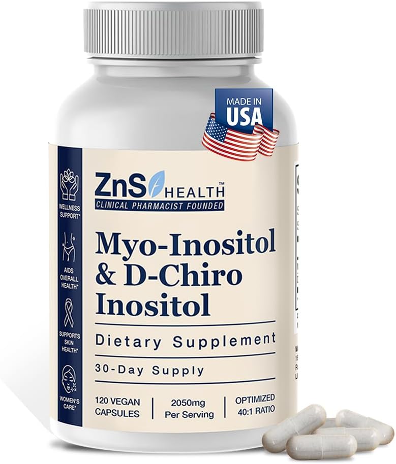 ZnS Myo-Inositol & D-Chiro Inositol Supplement | Hormonal Denge & Menstrual Cycle Support | 40:1 Ideal Oran | Ovarian Health & Ferttitude | 2050mg | 30-Day Vegan Capsules