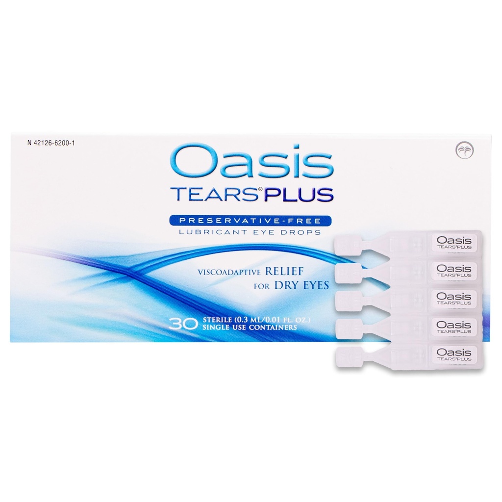 Oasis TEARS PLUS Preservative-Free Lubricant Eye Drops, 30 konteyner, 0.3 ML/0.01 FL OZ