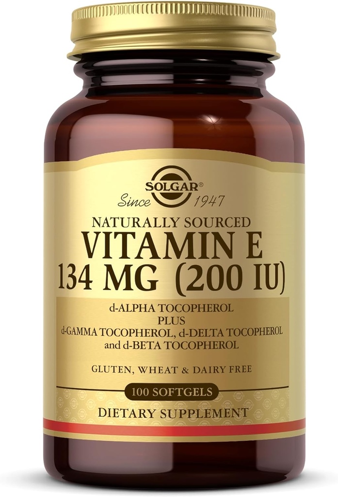 Solgar Vitamin E 200 IU - 100 Softgels - Φυσικό Αντιοξειδωτικό, Υποστήριξη ανοσοποιητικού συστήματος - Χωρίς γλουτένη, Χωρίς γαλακτοκομικά - 100 Σερβιέτες