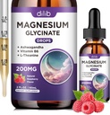 Magnezyum Glycinate 200 mg Supplement, Sıvı Magnezyum B6, Ashwagandha, L - Theanine, Chamomile -Depre Stres Yardımı, Bone, Muscle, Mood Vegan - Raspberry Flavor - 2 FL.OZ