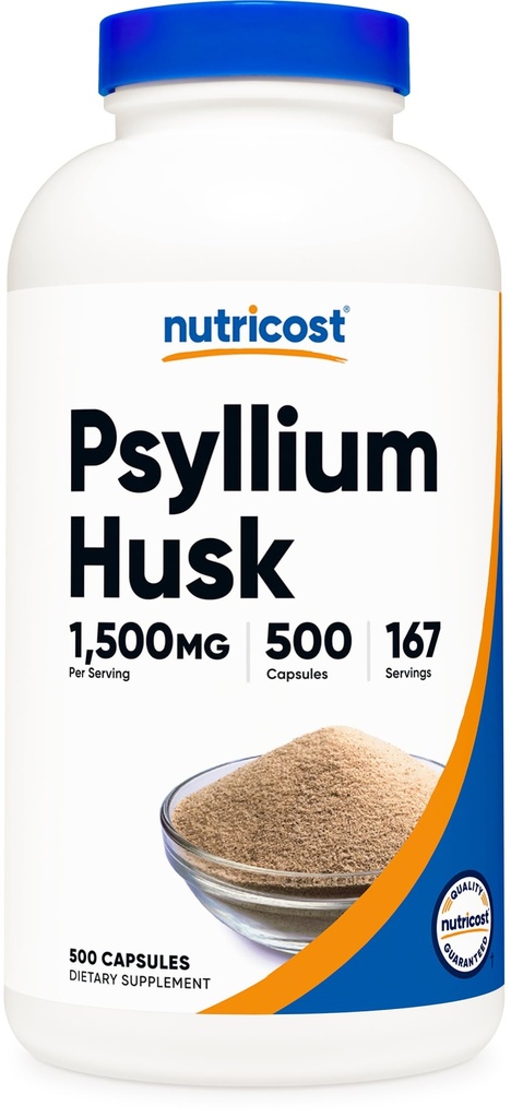 Nutricost Psyllium Husk 1500 mg In Service, 500 Capsules - Non-GMO & Gluten Free