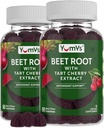 YUM-V'S Beet Root Gummies with Tart Cherry Extract - Berry Flavor Beetroot Gummies - Beet Chews for Blood Circulation and Antioksi Support - Red Beets Gummies Berry 60 Count (Pack of 2)