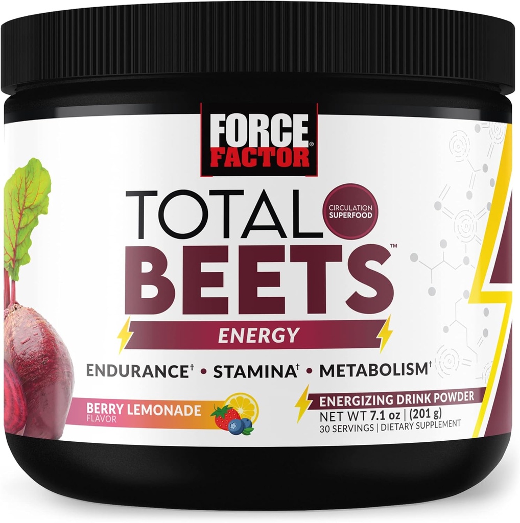FORCE FACTOR Total Beets Beet Root Toz with Energy, NO3-T® Nitrates to Support Circulation, Blood Pressure, Blood Flow ve Stamina - Plus Green Tea Extract. Superfood Supplement, 30 Hizmet