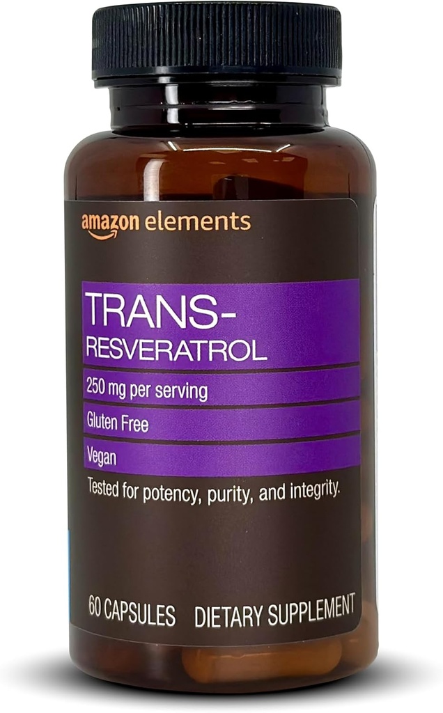 Elements Trans-Resveratrol, 250 mg, 60 Capsules, 2 Ay Supply, Vegan
