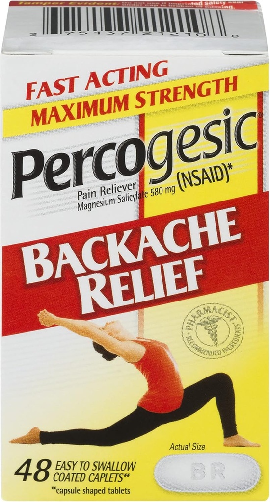 Percogesic Backache Relief Pain Reliever, maksimum Güçlü, 48 Tablet