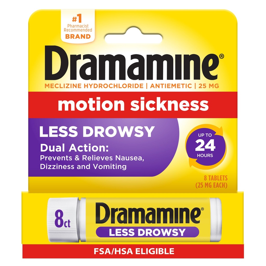 Dramamine Κίνηση Ασθένεια Λιγότερο υπνηλία, Ταξίδι Vial, Multicolor, 8 κόμης