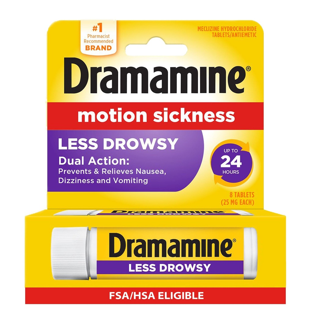 Dramamine Κίνηση Ασθένεια Λιγότερο υπνηλία, Ταξίδι Vial, Multicolor, 8 κόμης