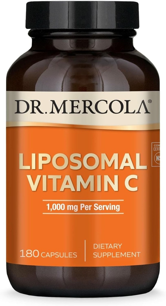 Δρ. Mercola Liposomal Vitamin C - Εγκέφαλος, καρδιά, μάτι & ανοσοποιητική υποστήριξη - Παρέχει 1.000 mg βιοδιαθέσιμη βιταμίνη C - μη ΓΤΟ, χωρίς γλουτένη & χωρίς σόγια - 180 κάψουλες (90 Σερβιέτες)
