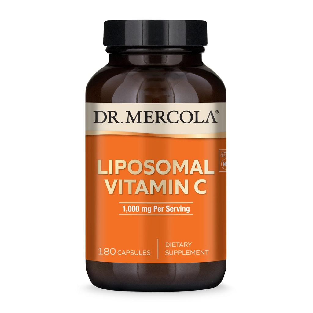 Dr. Mercola Liposomal Vitamin C - Brain, Heart, Eye & Immune Support - Bio available C - Non-GMO, Gluten-Free & Soy-Free - 180 Capsules (90 hizmet)