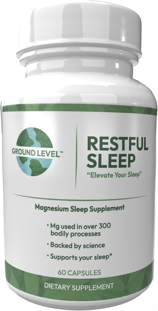 Ground Level Restful Sleep Formula Formula Gelişmiş Uyku Ölmüş, Endüstri 200 mg ve L-Theanine for Yetişkinler Plus Melatonin, Chamomile, Lemon Balm, Passionflower ve Valerian Root