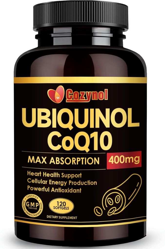 Ubiquinol CoQ10 400 mg Softgels with Vitamin E & Omega-3, Max-Abxia Coenzyme Q10, Güçlü Antioksi, Supports Heart Health & Energy-Production,120